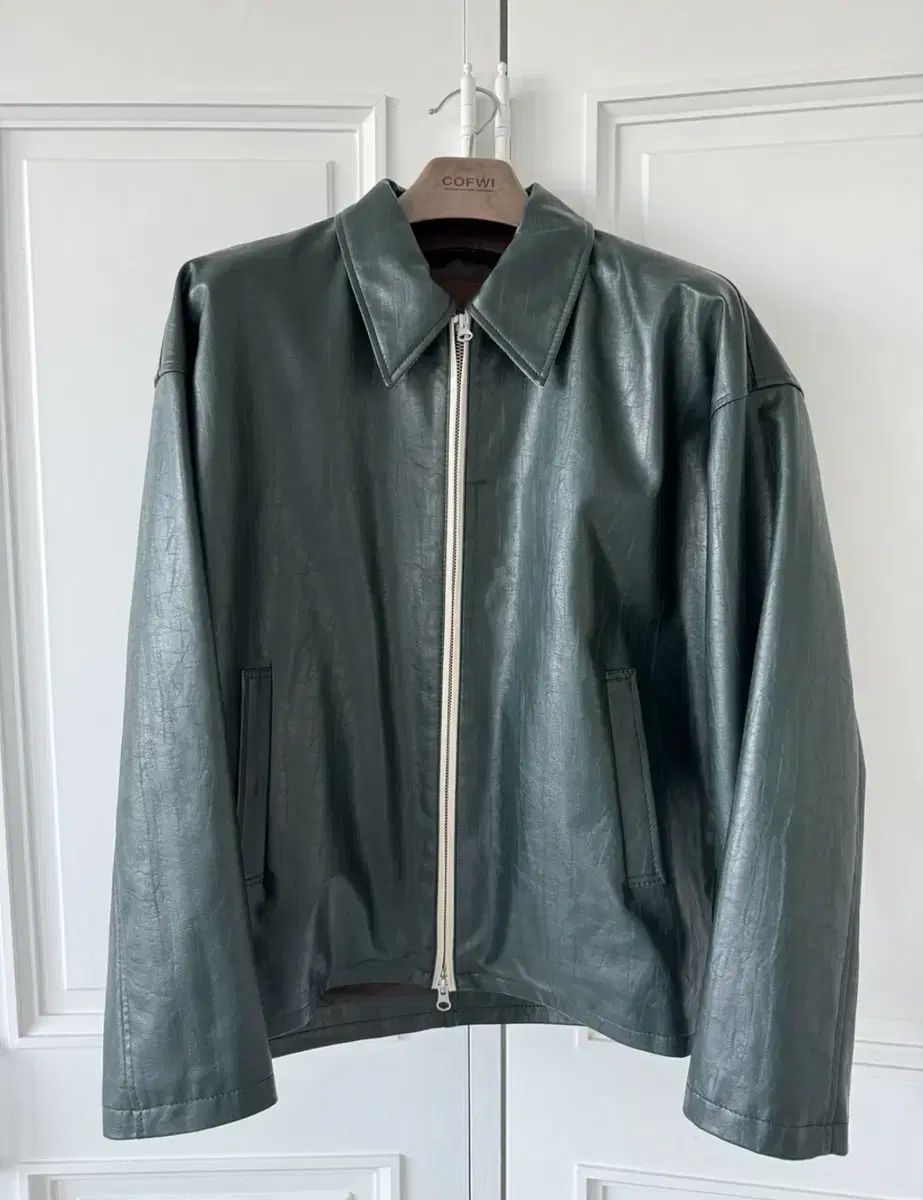 Coopwee Vegan Leather Overfit Single Jacket Dark Green