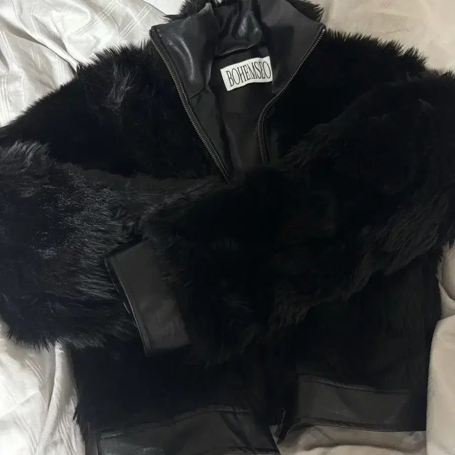【BOHEMIAN SEOUL】BOHEMSEO HIGH NECK FUR ZIP UP JACKET HIGH NECK FUR ZIP UP JACKET, BLACK - bohemseo