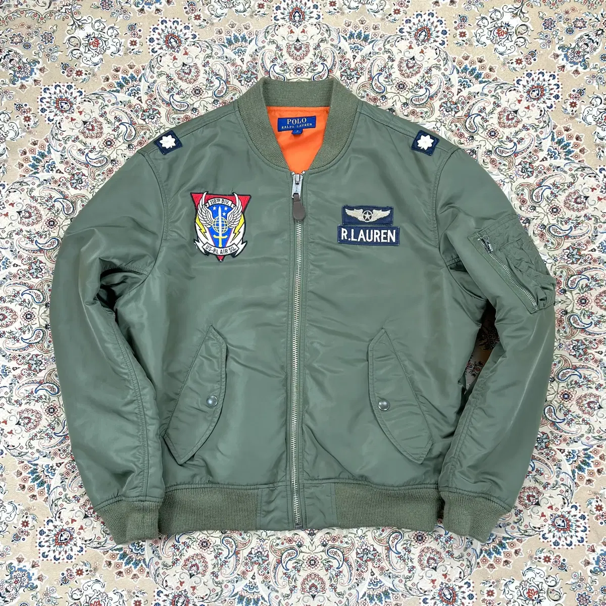 [A+, M] Polo Ralph Lauren Major Military Waffle Patch Olive MA-1 Jacket