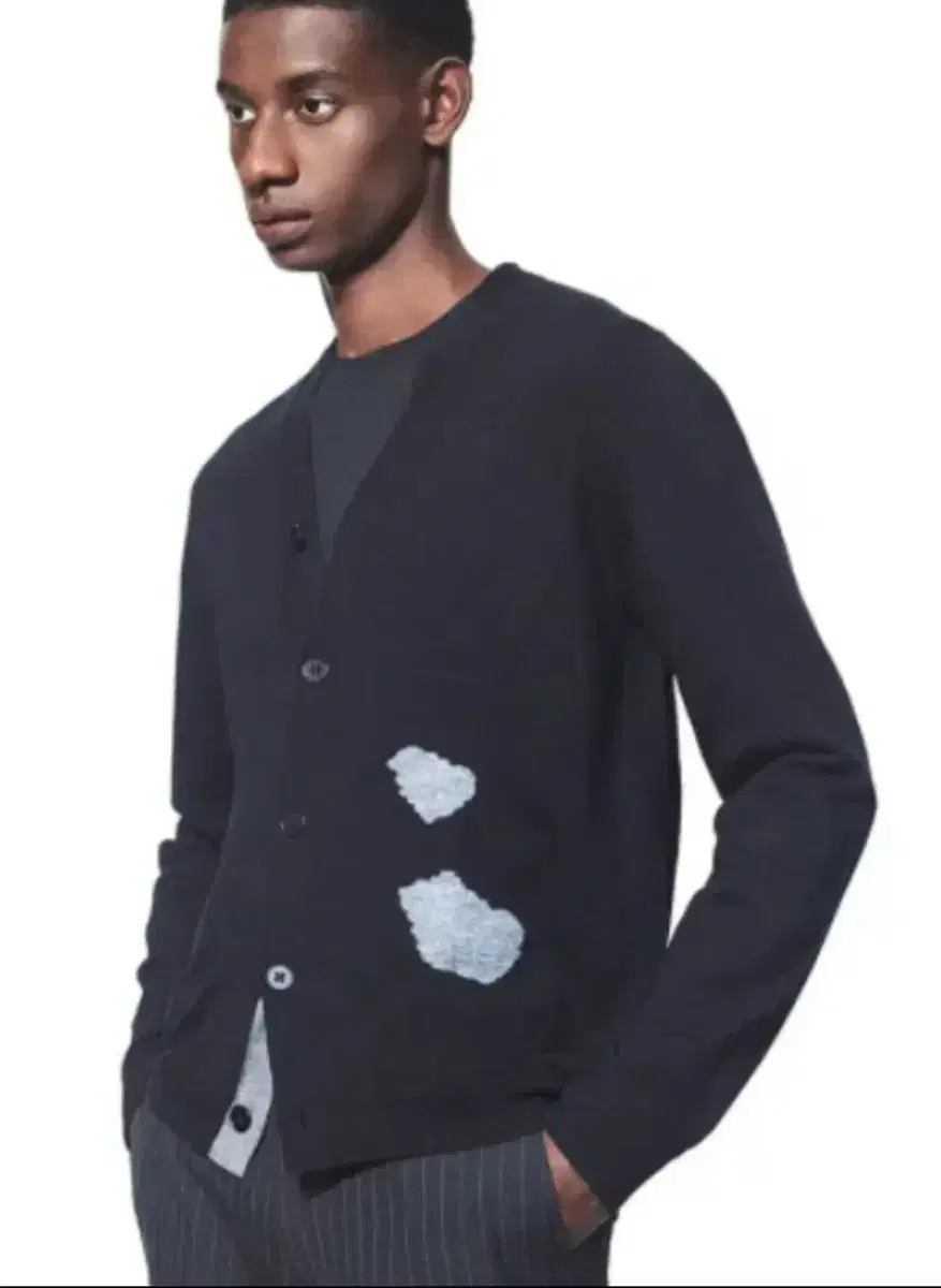 L) Jil Sander Uniqlo Blend V-Neck Knit Cardigan Black