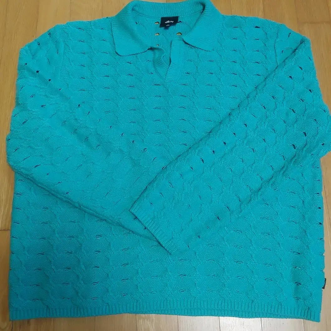 스투시 OPEN KNIT COLLARED SWEATER - TEAL