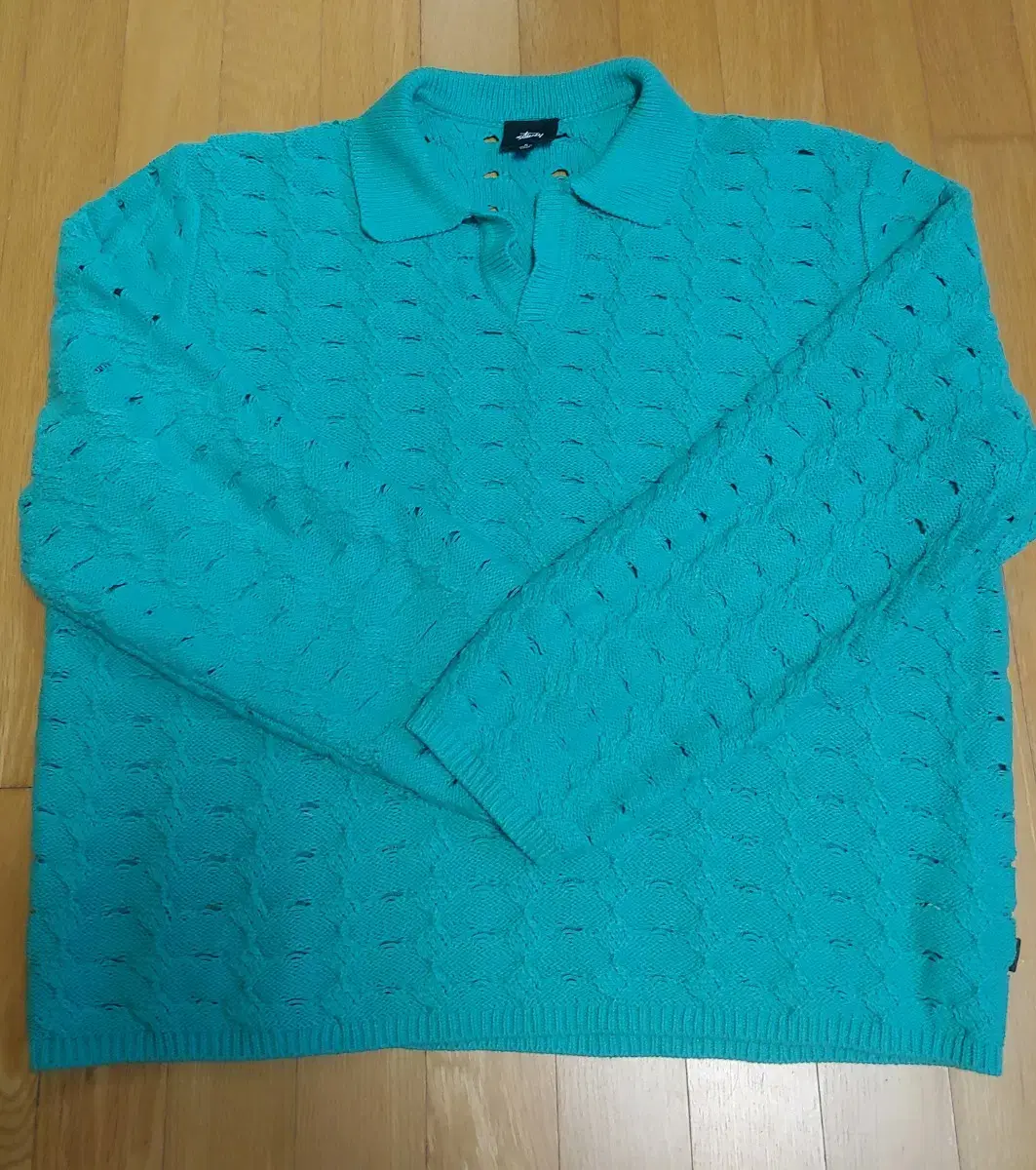 스투시 OPEN KNIT COLLARED SWEATER - TEAL