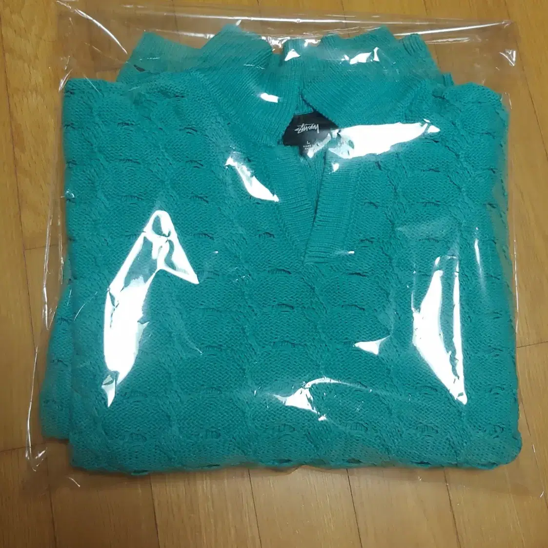 스투시 OPEN KNIT COLLARED SWEATER - TEAL