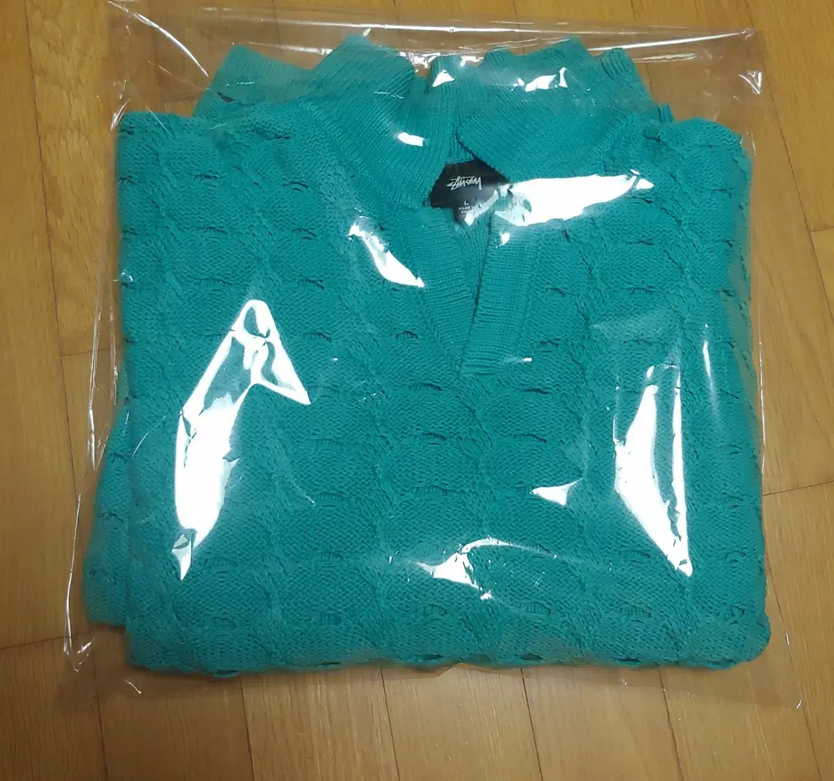 Stussy OPEN KNIT COLLARED SWEATER - TEAL