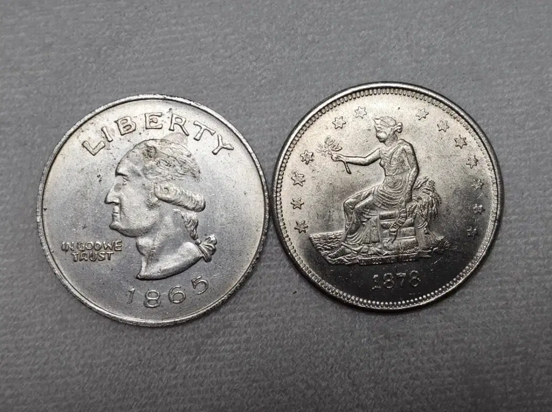 미국 1865년 1878년 가치있는 은화 1달러 2개 일괄
