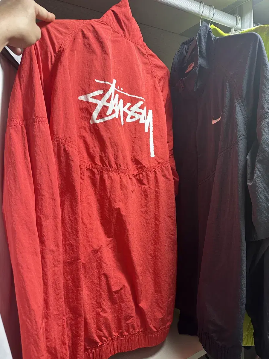 Nike x Stussy Windrunner Jacket Habanero Red & Brightcactus sells