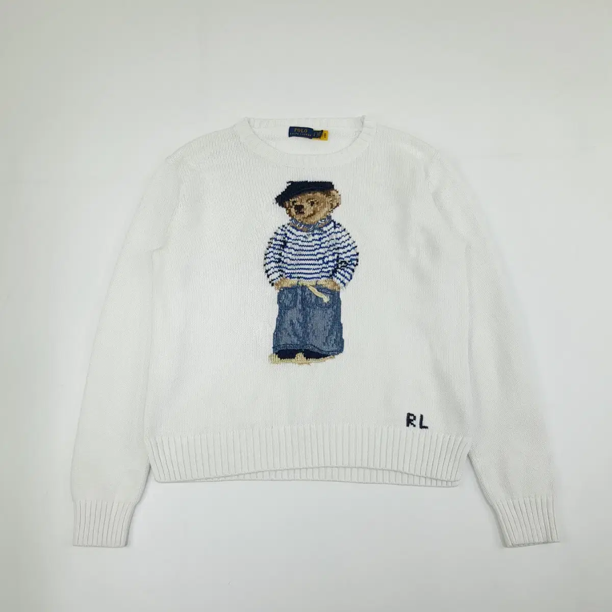 (CS067) L-POLO White Big Polo Bear(Q Certification) knit sweater