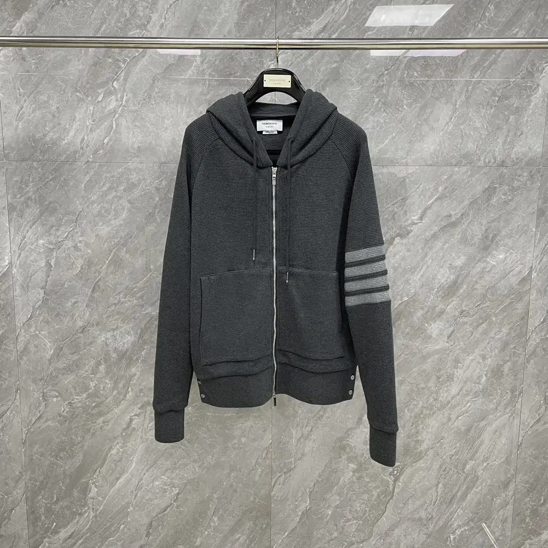 Thom Browne Unisex Four-Layer Gray Knit Hooded Coat Man to Man