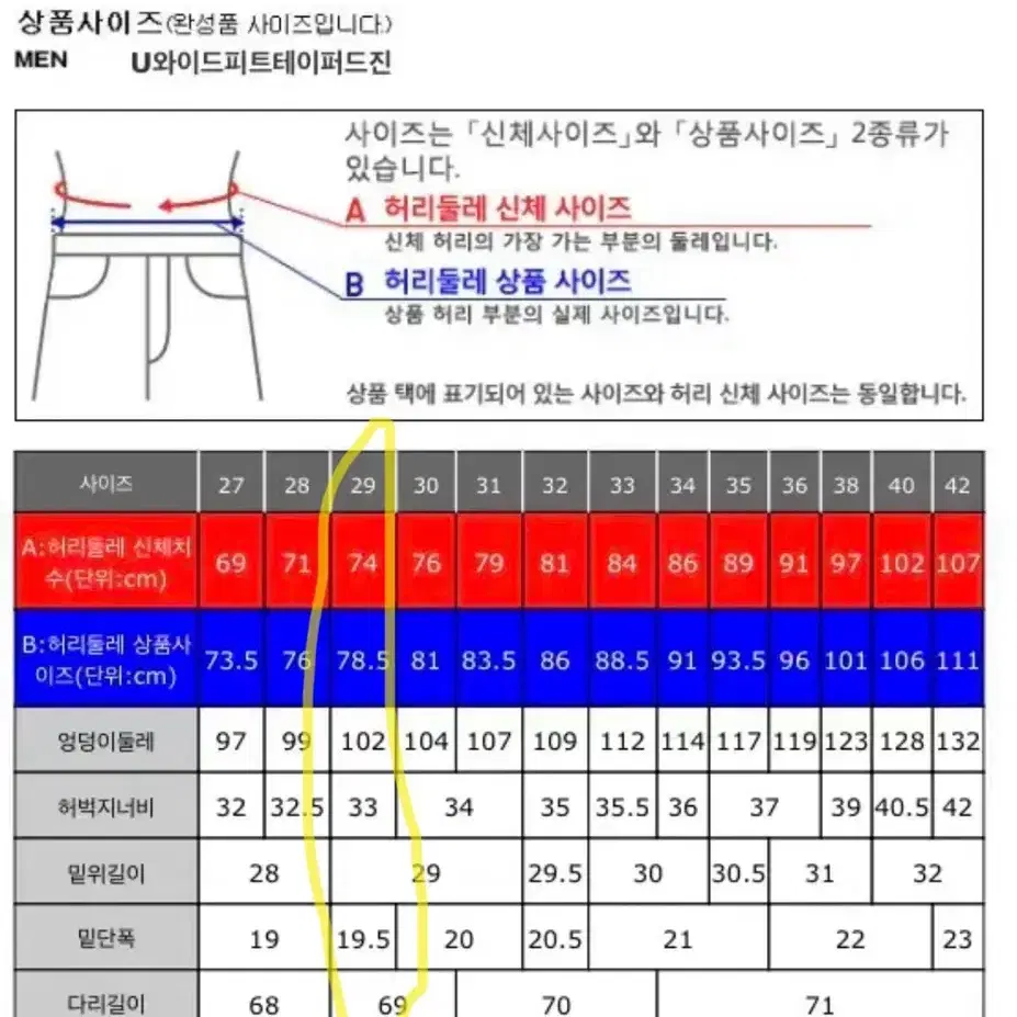 유니클로 U 와이드피트 테이퍼드 진 (29) 중청