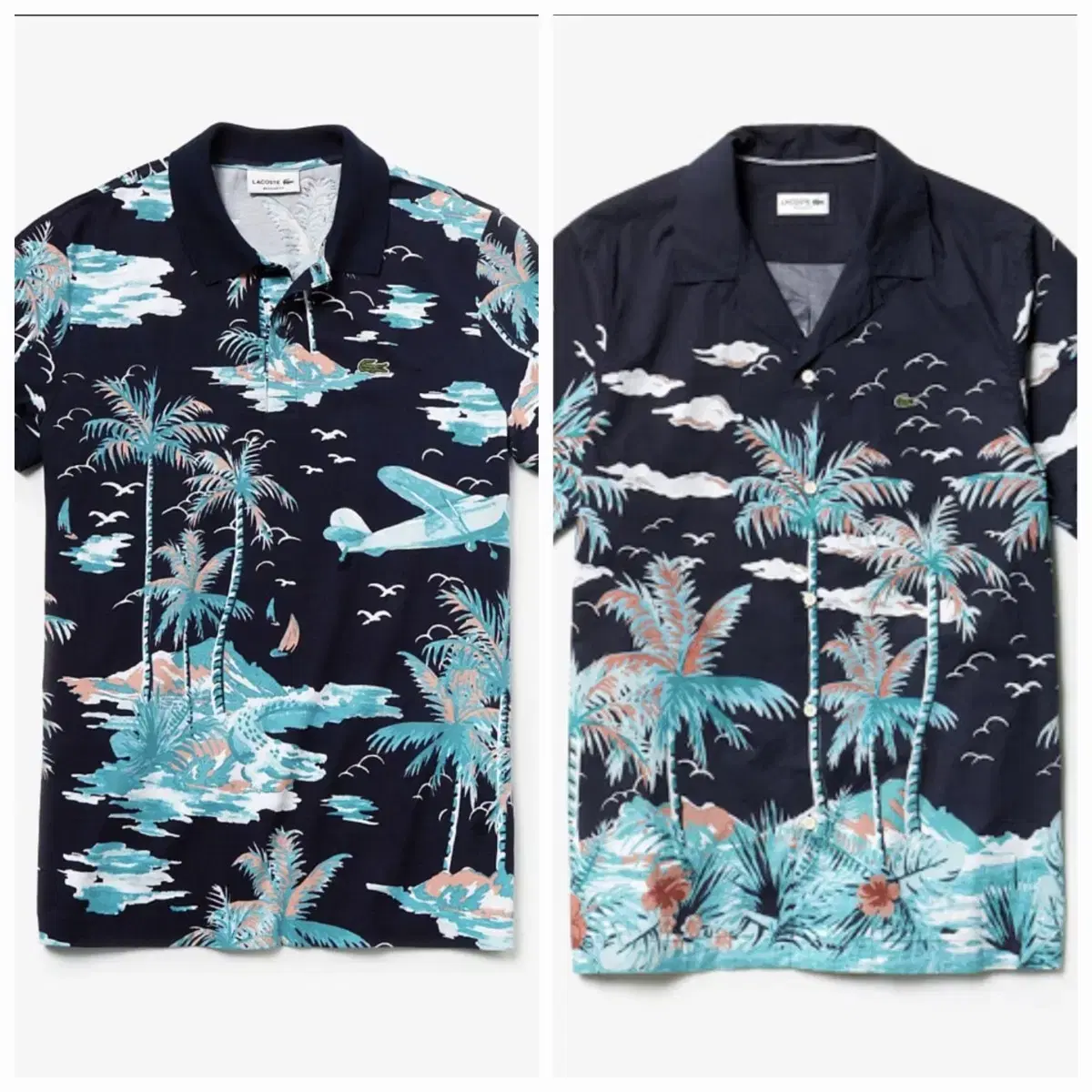 Lacoste Hawaiian print couple short-sleeved PK tee, poplin shirt