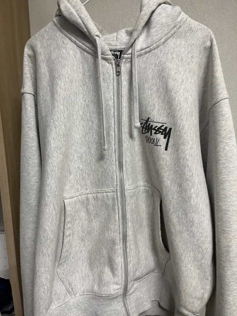 Stussy Stock Seoul Hooded Zip Up Ash Header FA23 L