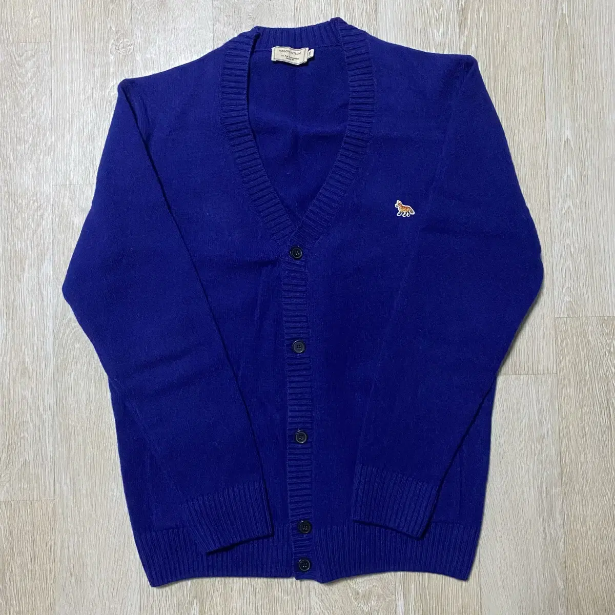 [XXL] Maison Kitsune Baby Fox V-Neck Wool Cardigan Bloo