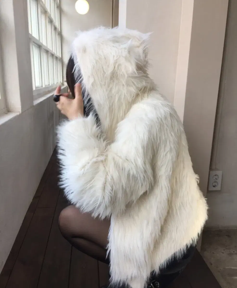 Here b4 hood fur cardigan (ivory) 퍼 가디아