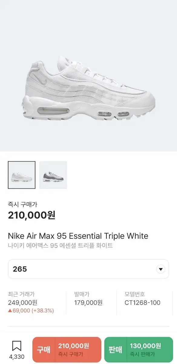 Nike Air Max 95 Essential Triple White 265 New