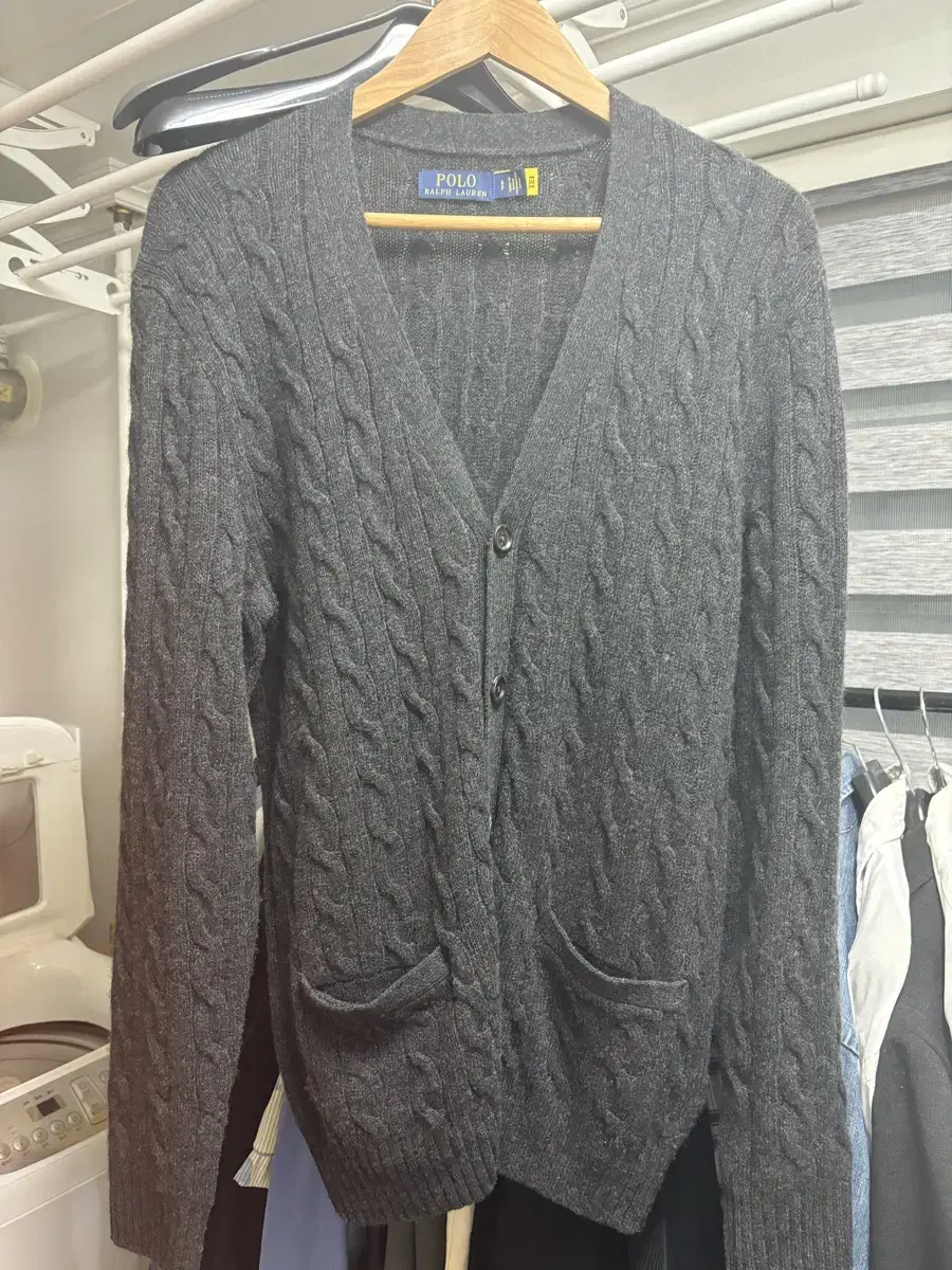 (QR verification)Polo Ralph Lauren Wool Cashmere Cable Knit Cardigan Charcoal