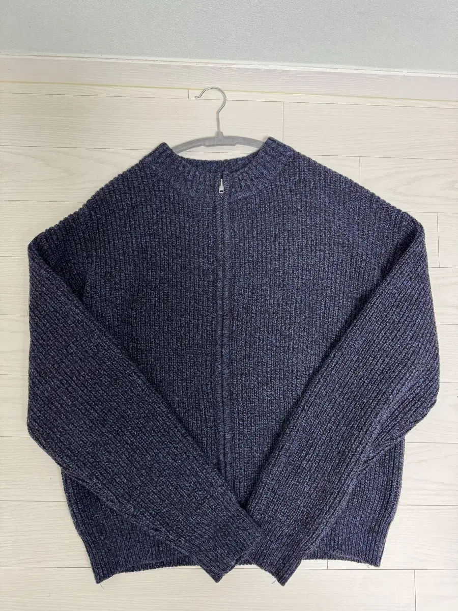 [1]Waviness Full Zip-Up Knit Zip-Up Navy