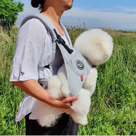 커버독 강아지띠 그레이 앞가방 애견 슬링백 포대기 새제품 입니다