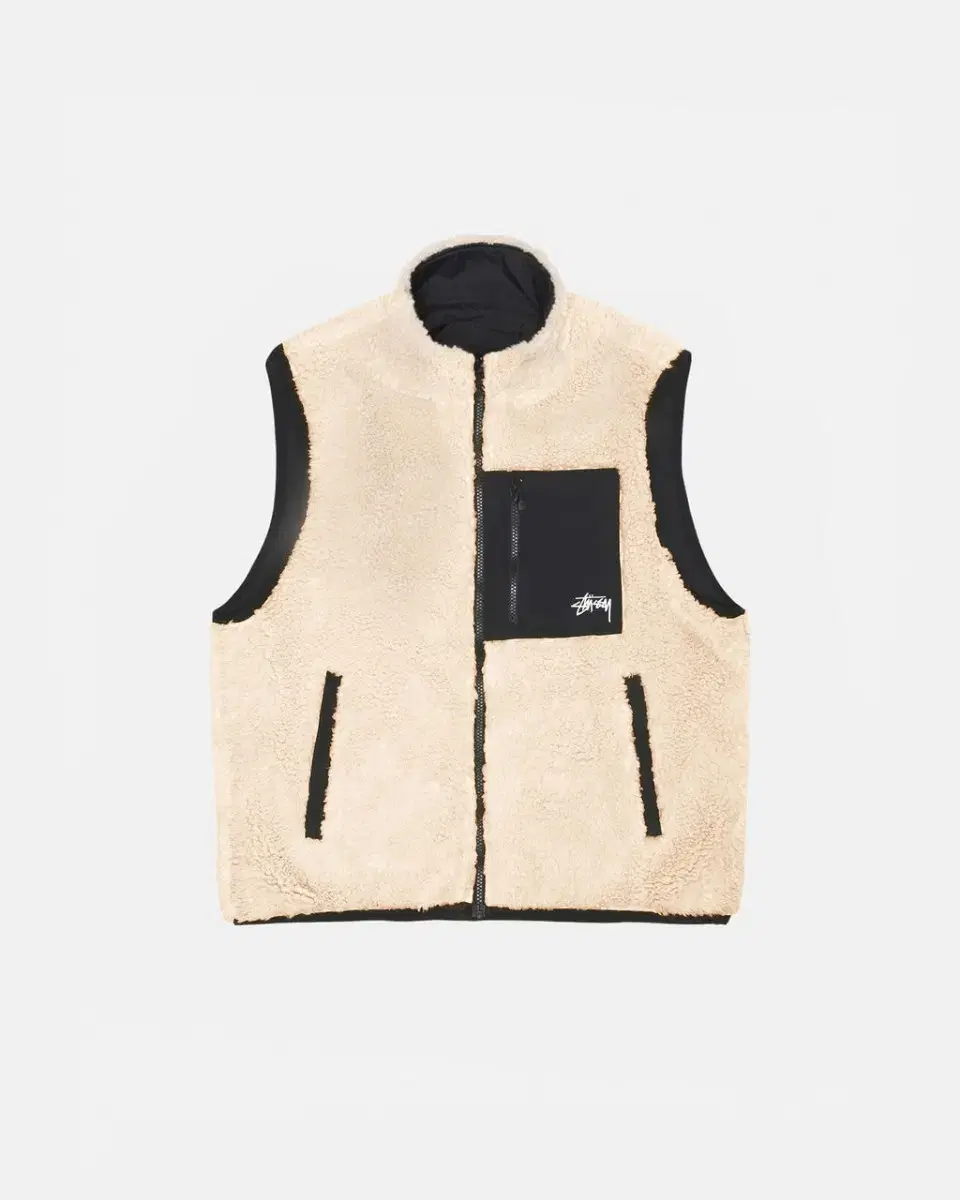 (S-XL/International) Stussy Reversible Fleece Vest Ivory