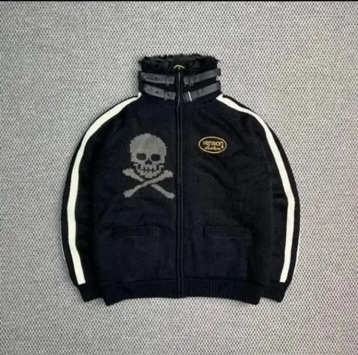 Benson Skull Cowichan Zip-Up Fur Cardigan Benson