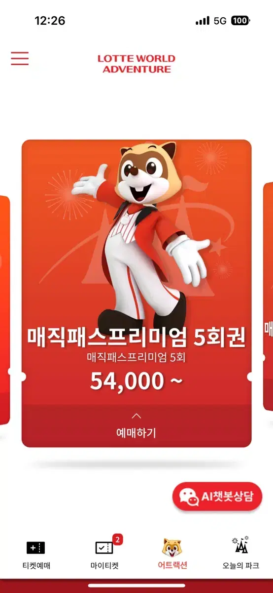 롯데월드 매직패스 11/20 5회권