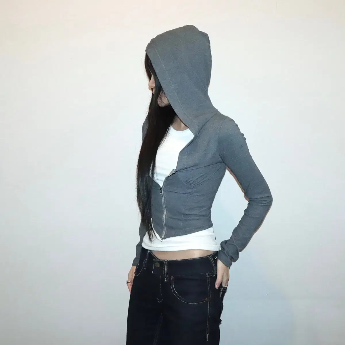 Grey corset  washing hoodie