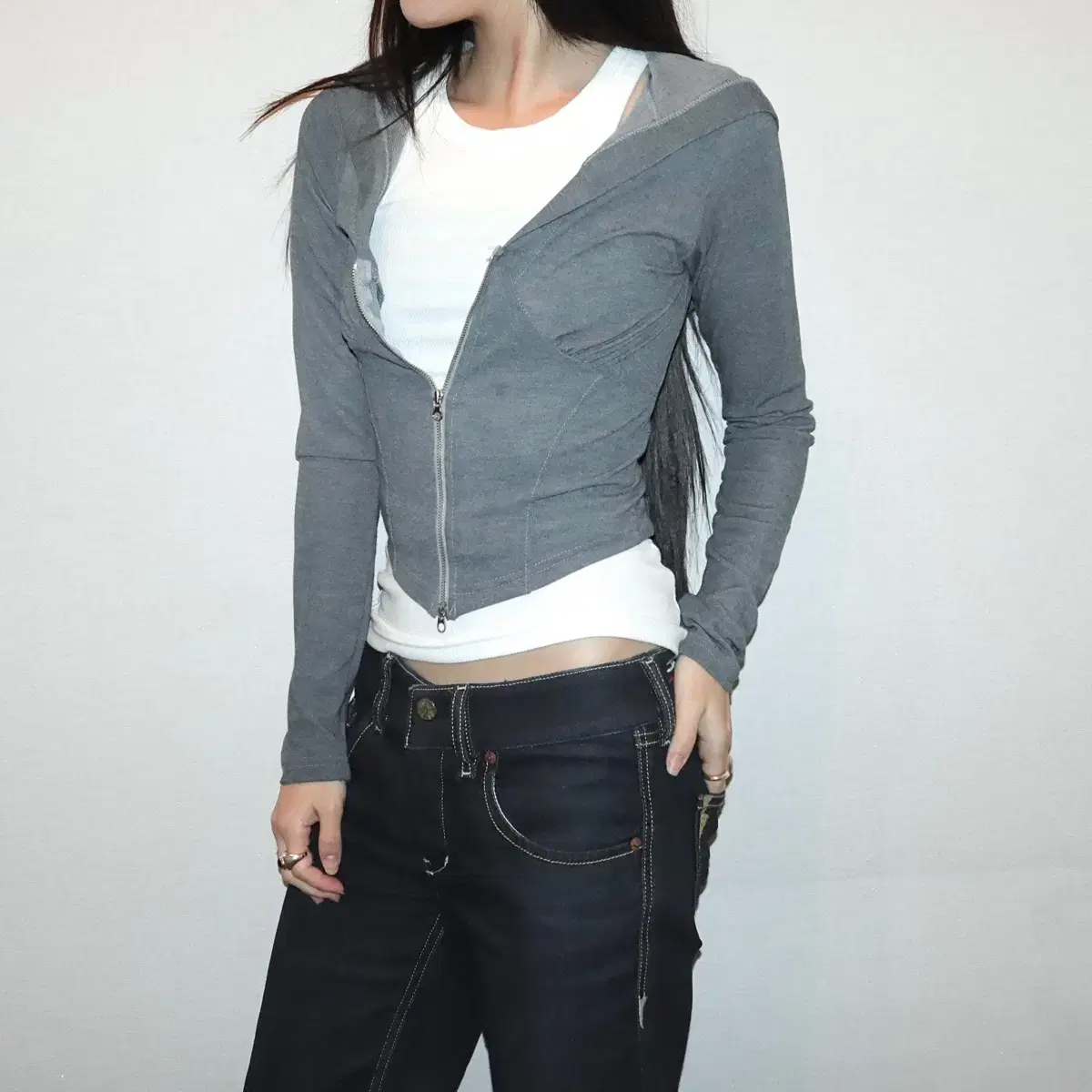 Grey corset washing hoodie