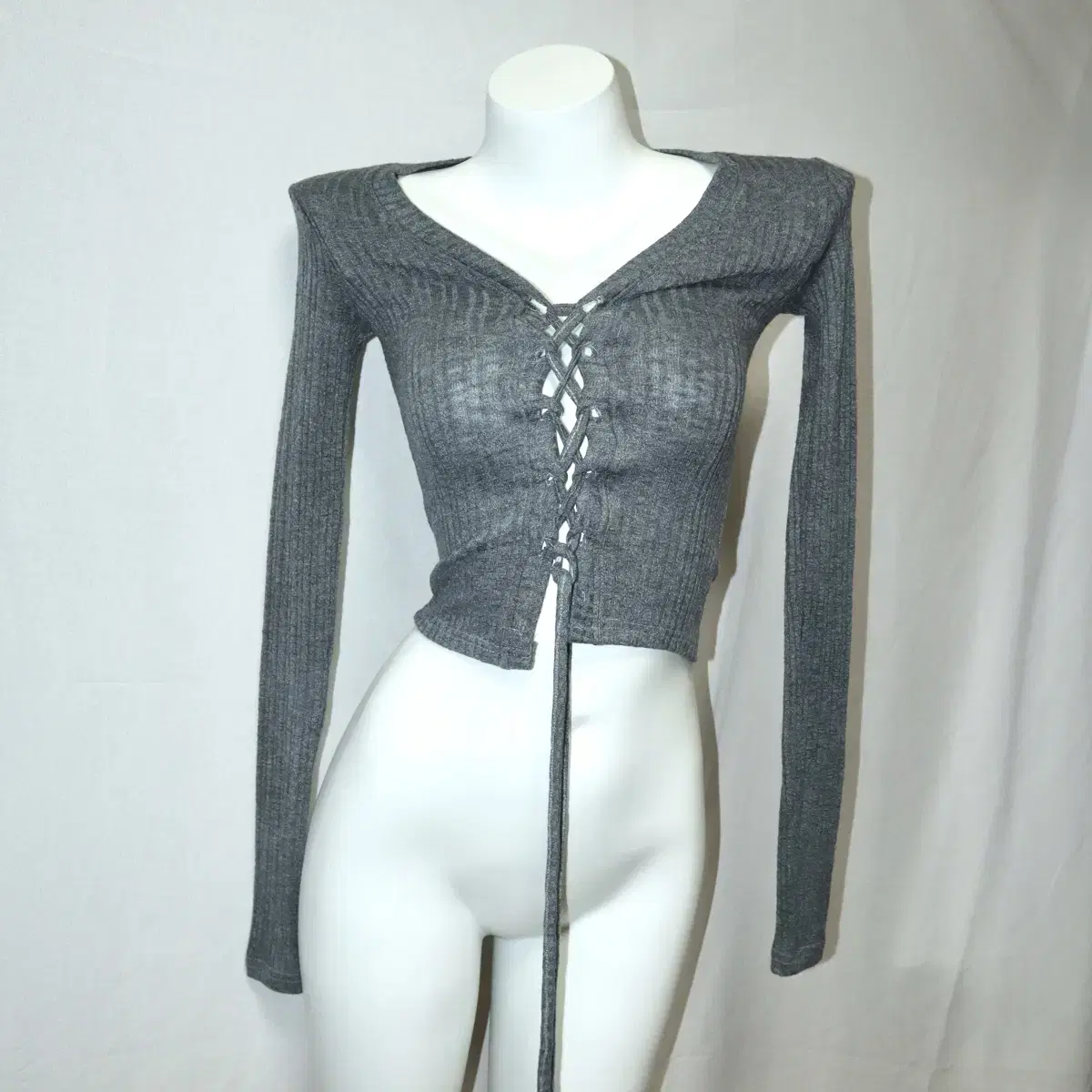 Grey lace-up silm top