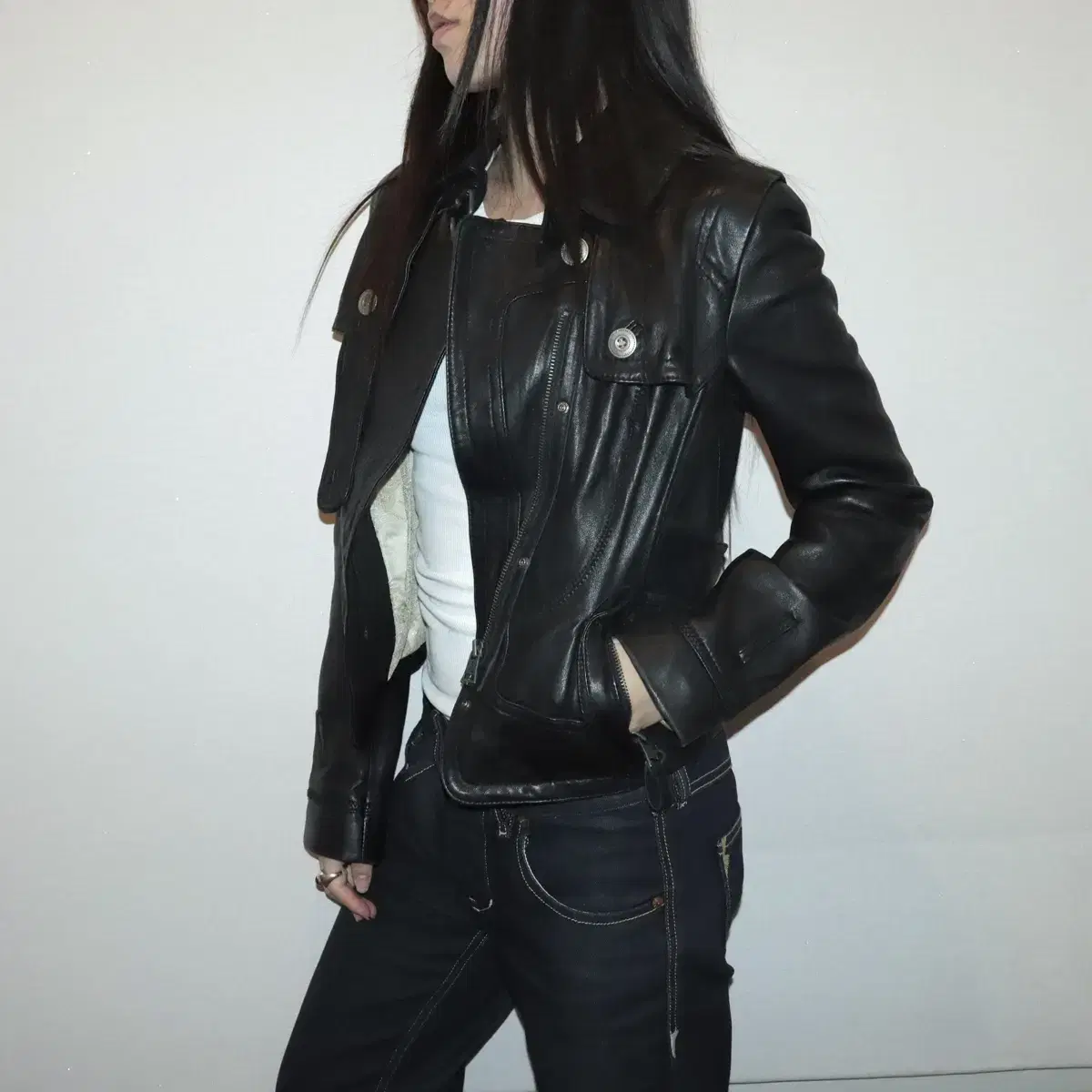 Vintage leather detail jacket