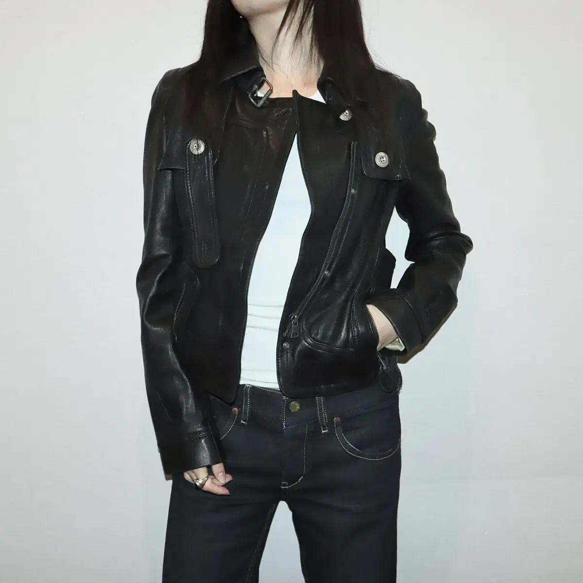 Vintage leather detail jacket