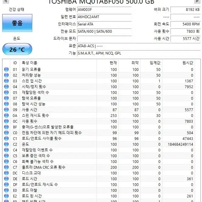 3개 일괄 MQ01ABF050 500GB 2.5인치