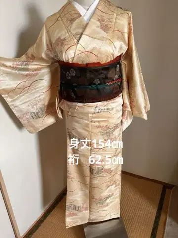 중고 이중 기모노 코몬 나고야 오비 장식 천 허리띠 세트