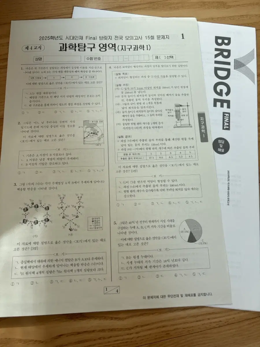 시대인재 지구과학 브릿지 모의고사(개당)