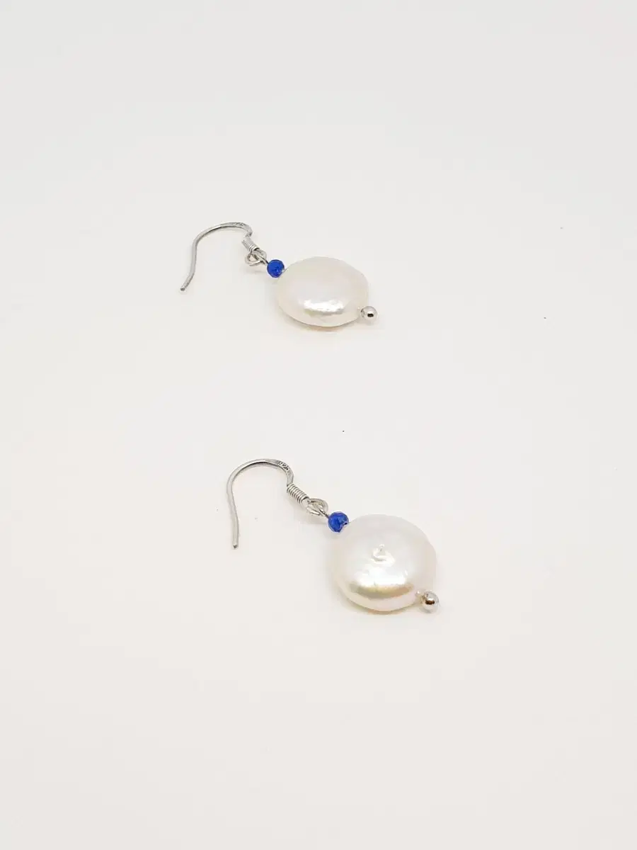 Freshwater pearl & lapis silver earrings