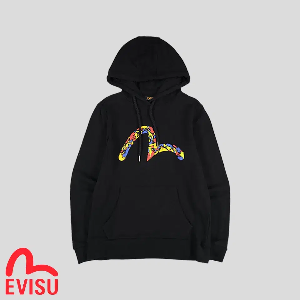 Evisu Black Multicolor Heels Emo Big Print Cotton100 Hoodie S