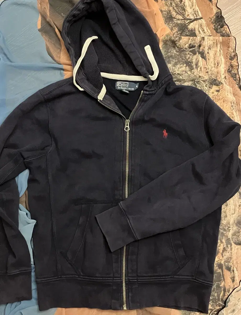 Polo navy hooded zip-up size M