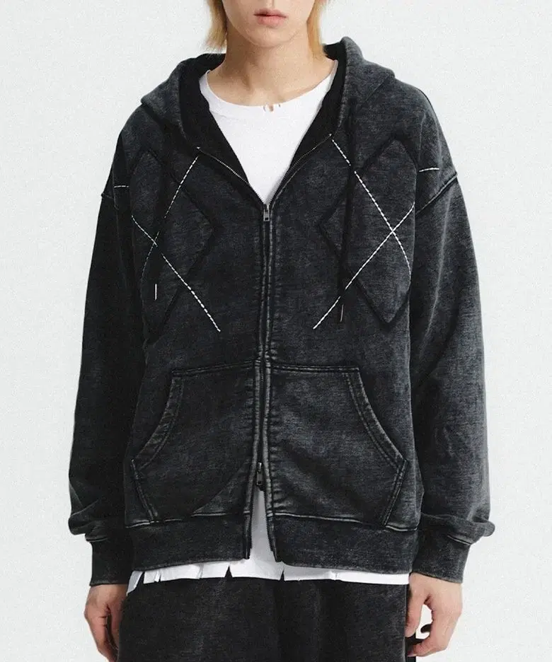 Zuu Homme Argyle Patchwork Hoodie Zip-up Black L