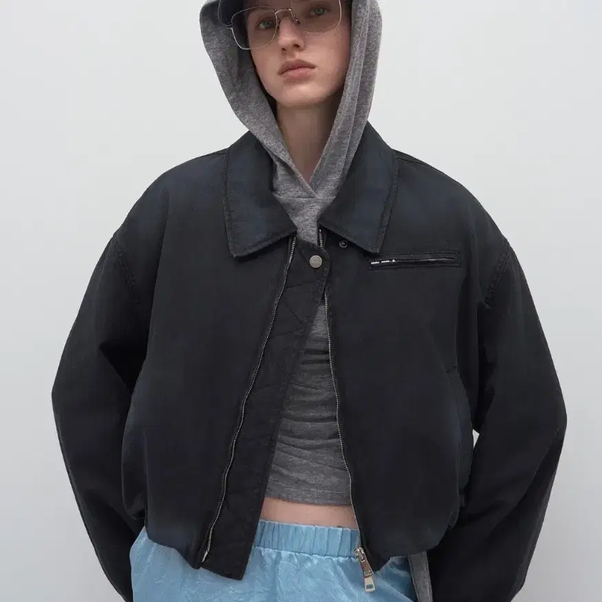 SPRAY WASHED CROPPED PADDED JACKET