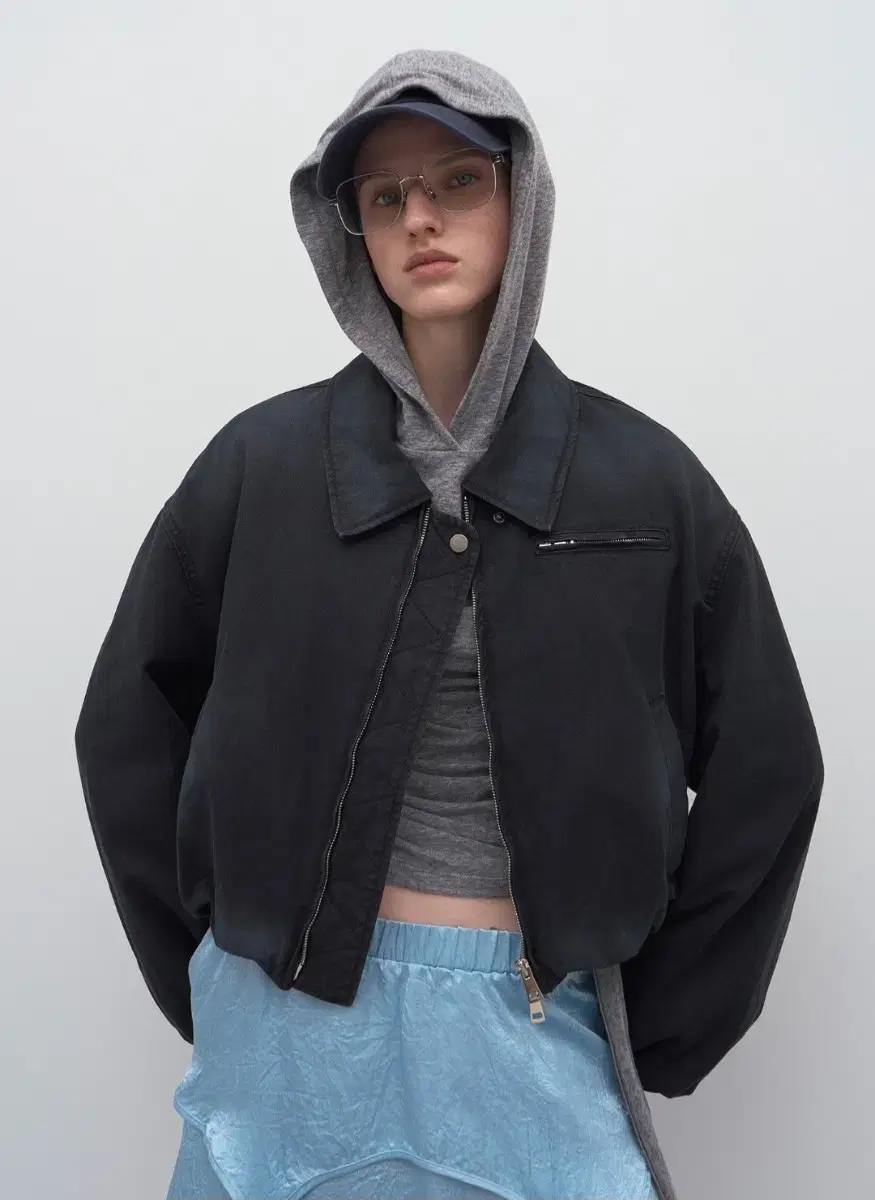 SPRAY WASHED CROPPED PADDED JACKET