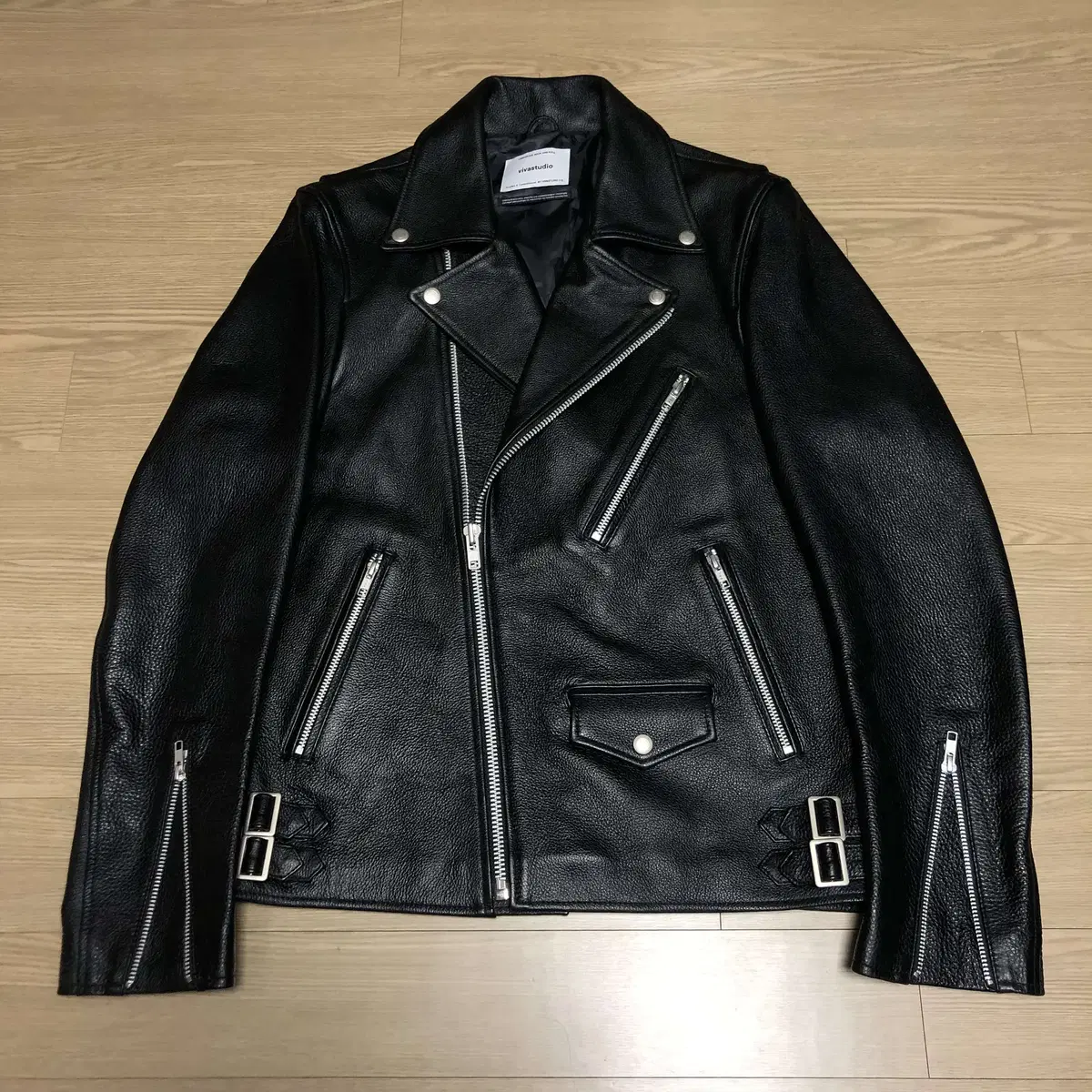 M) VivaStudio Cowhide Classic Rider Jacket Viva Leather Rider Jacket Black