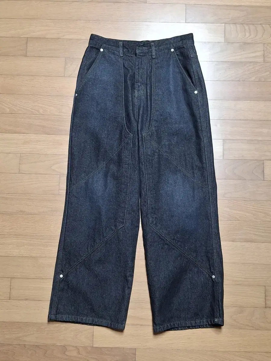 <A급>[Comme des Garçons] Layered Wide Denim Pants Washed Black M