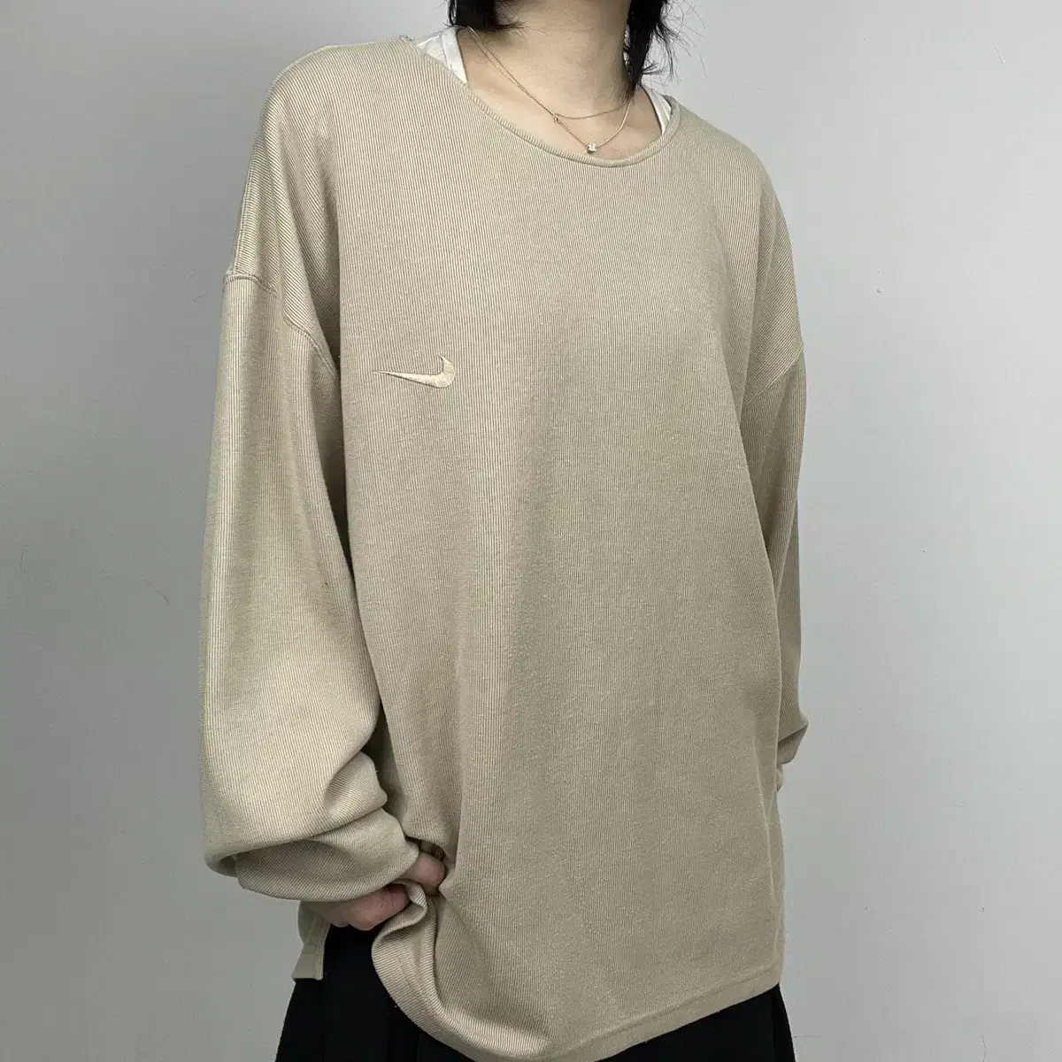 90-00s NIKE All Beige Neck Cutting Cotton Knit