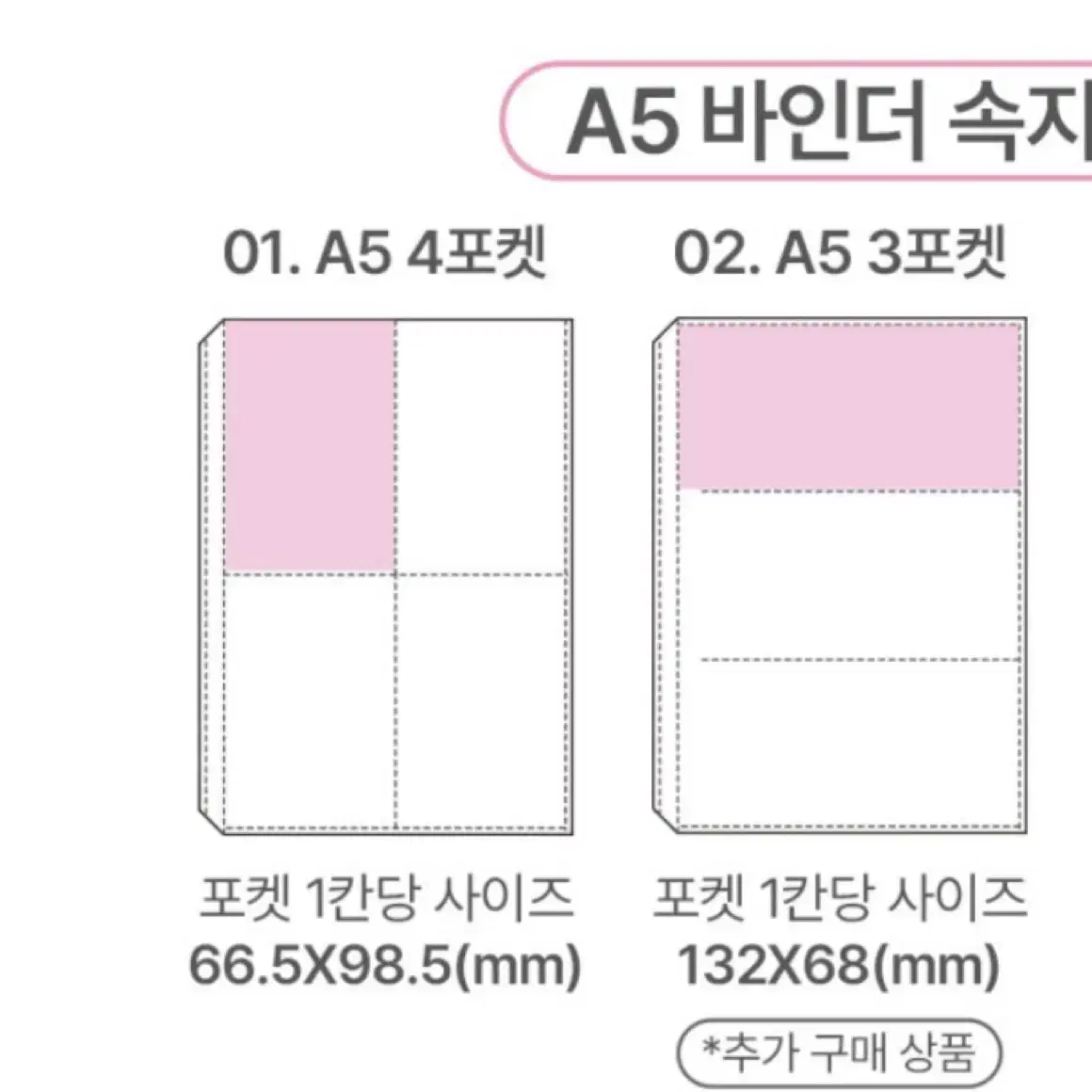 아워모티프 바인더 속지 A5 3포켓 1개, 4포켓 5개(새제품)