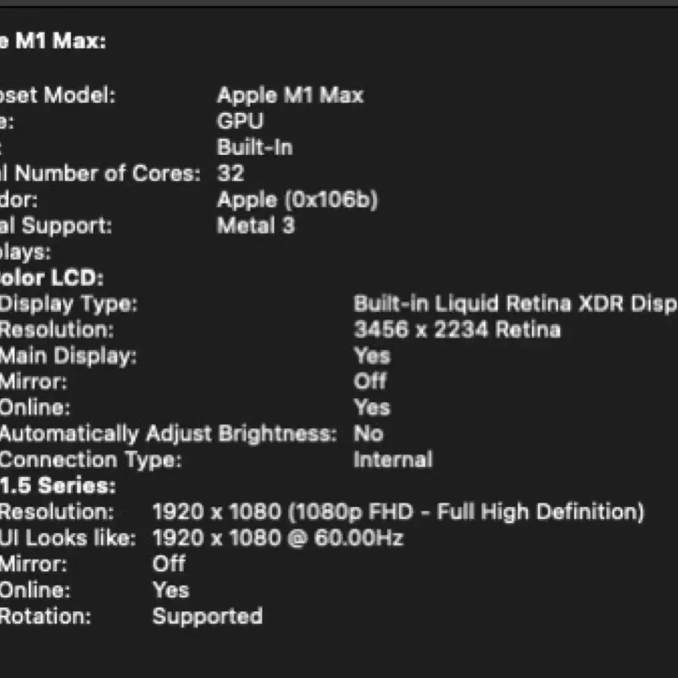 맥북 맥스 m1 max 16인치 32코어 64gb 521gb