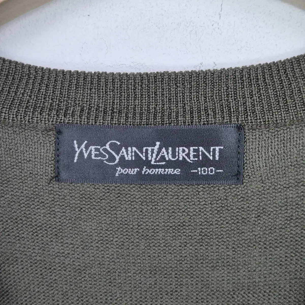 [100] YSL 입생로랑 카키 체크 울 조끼 베스트