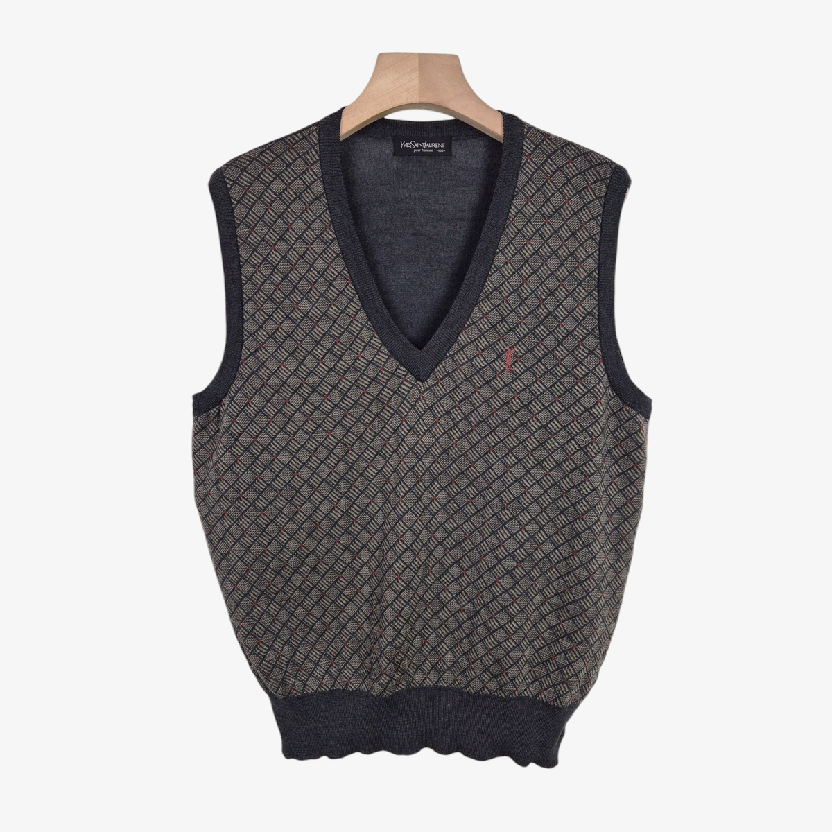 [100] YSL Yves Saint Laurent gray checked wool vest