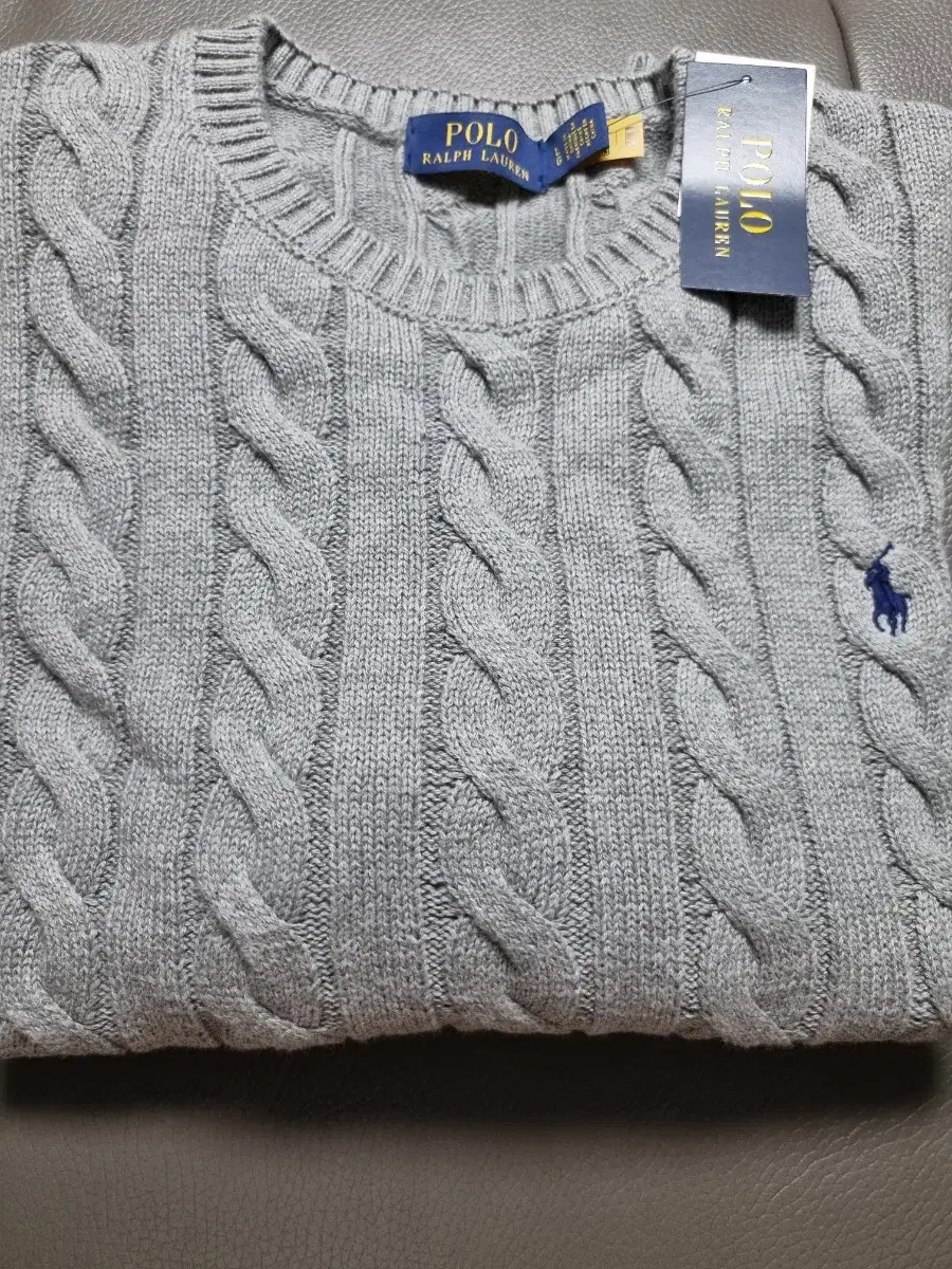 Polo cable round knit L gray <<남성>