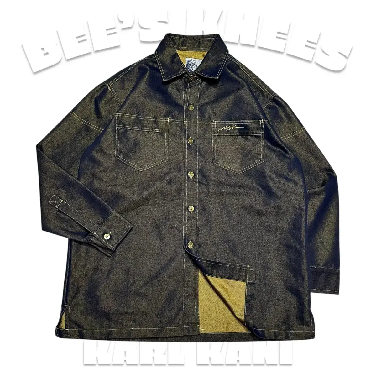 90s KARL KANI KARL KANI Metallic Coated Denim Shirt