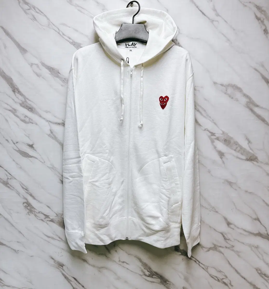 Comme des Garçons Song Men's White Red Double Heart Hooded Zip-up