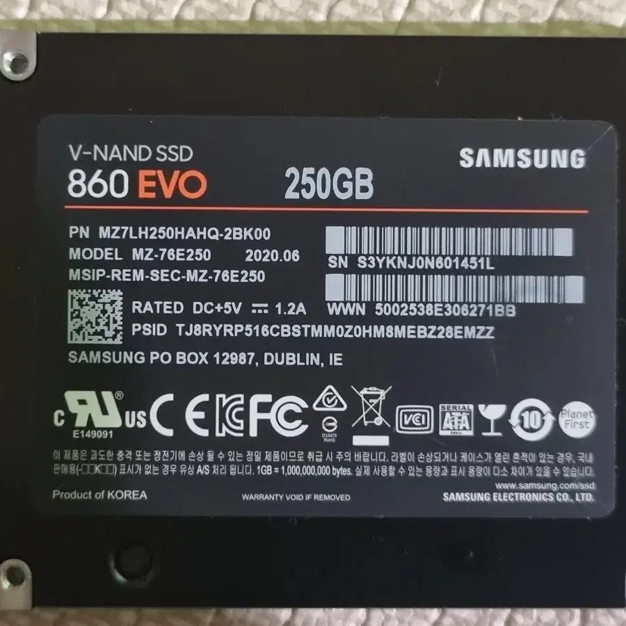 삼성SSD 860 EVO 250G 판매합니다.