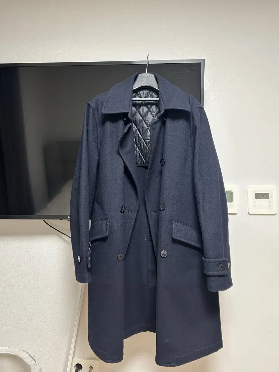 [L] Fortela fortela Navy Wool Double Coat